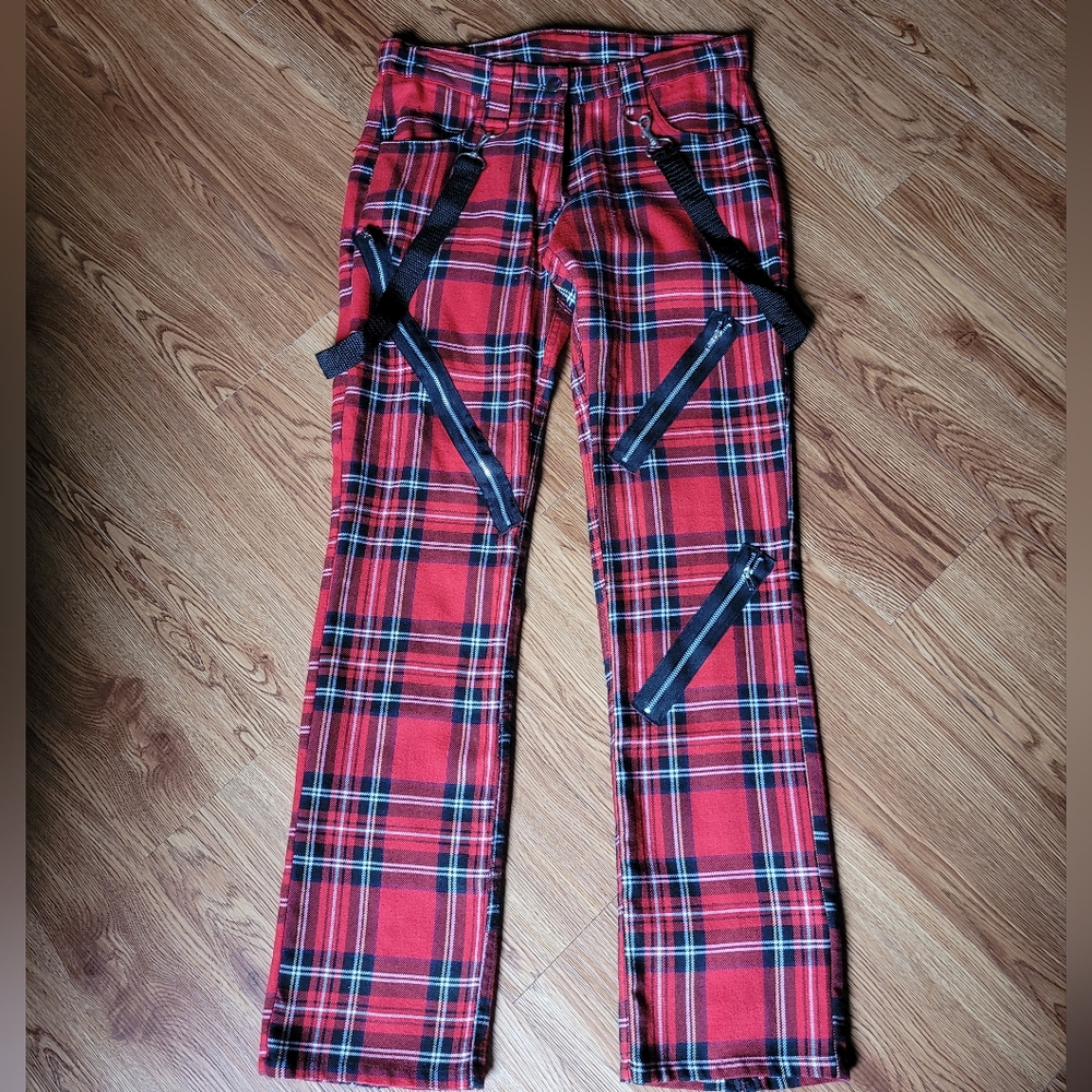 Vintage y2k bondage pants Super Low Fat punk tartan plaid